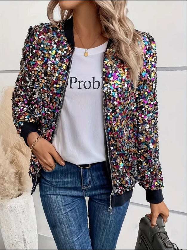 Damen Funktionsjacke mit glitzerndem Paillettendesign und bequemen Bündchen Drune
