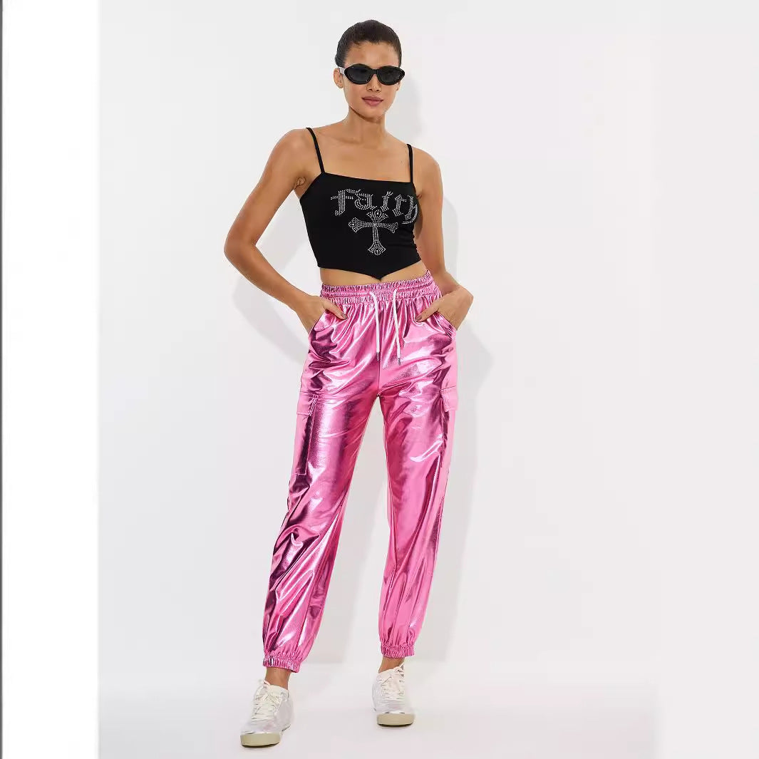 Damen sporty glänzende Freizeithose Drune