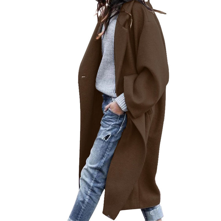 Damen Oversize Wollmantel mit fallender Schulter, offener Front und Eingrifftaschen Drune
