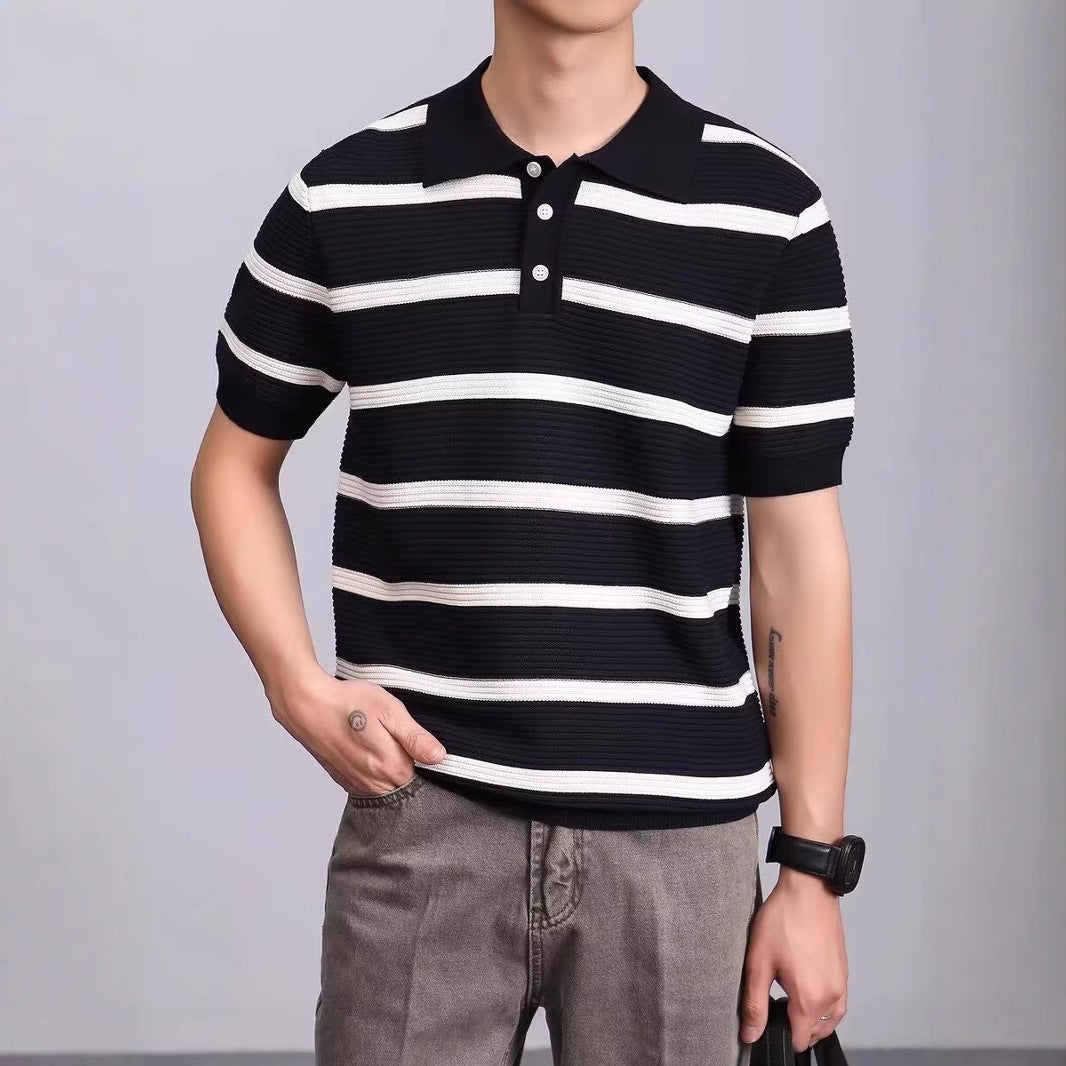 Herren Modisches Kurzarm-Polohemd mit Strickmuster Drune