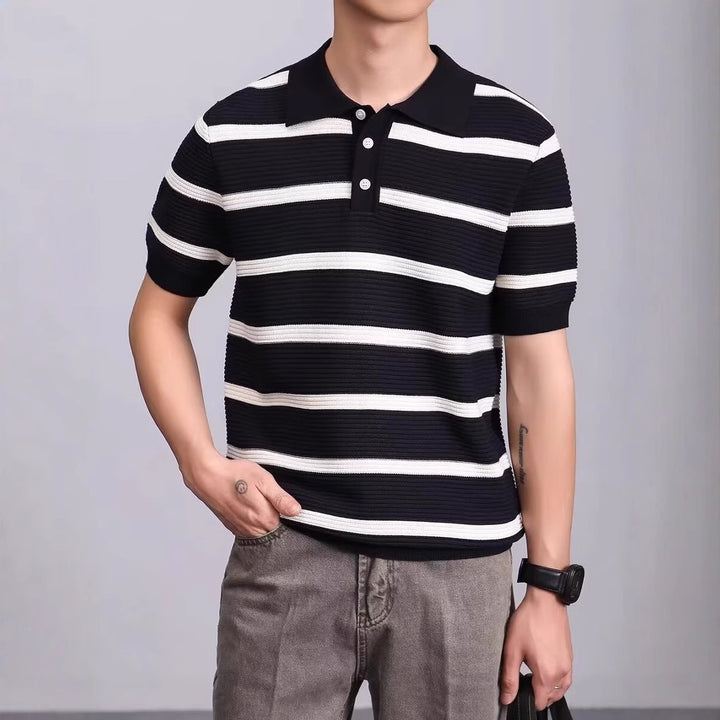 Herren Modisches Kurzarm-Polohemd mit Strickmuster Drune
