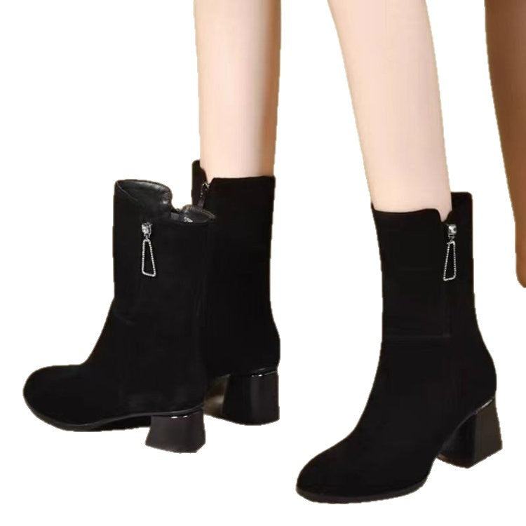 Damen Elegante und stilvolle Stiefeletten mit Blockabsatz Drune