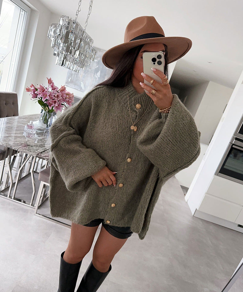 Damen gemütlicher Oversized-Strickpullover mit modernem Schnitt und voluminösen Ärmeln Drune