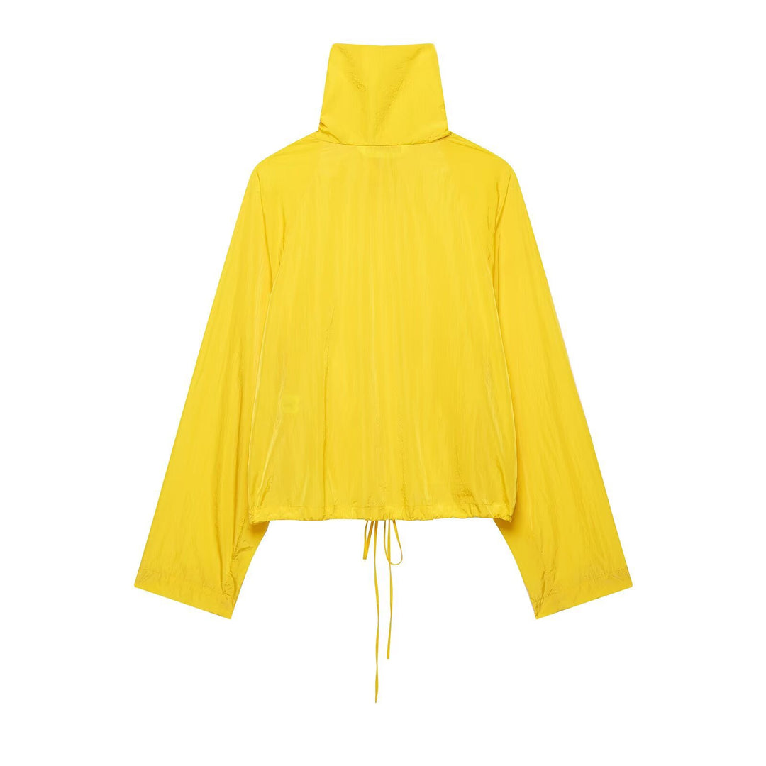 Damen Kurzer Tech‑Shell Blouson im Oversize‑Look mit hohem Stehkragen und Tunnelzug Drune