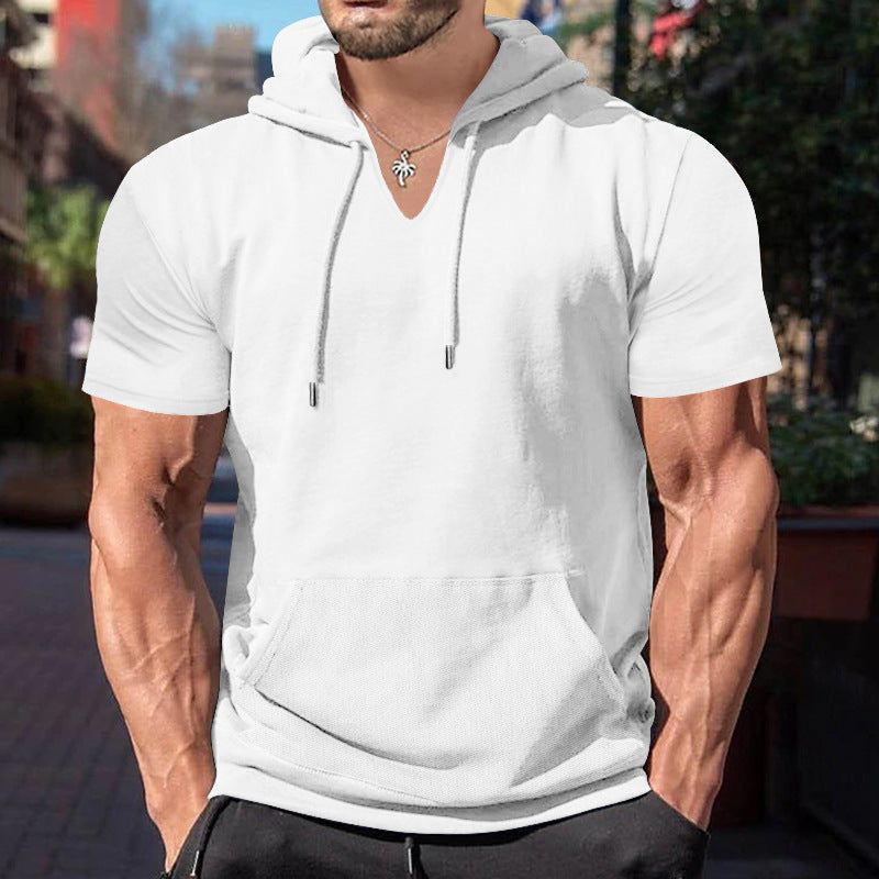 Herren lässiges Kapuzenshirt mit V-Ausschnitt und praktischer Bauchtasche Drune