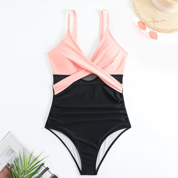 Damen Einteiler Badeanzug mit raffiniertem Wickeldesign und hohem Beinausschnitt Drune