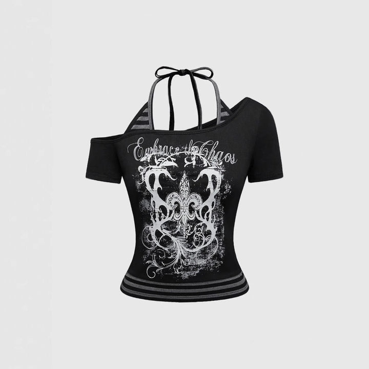Damen Off-Shoulder Top mit grafischem Design Drune