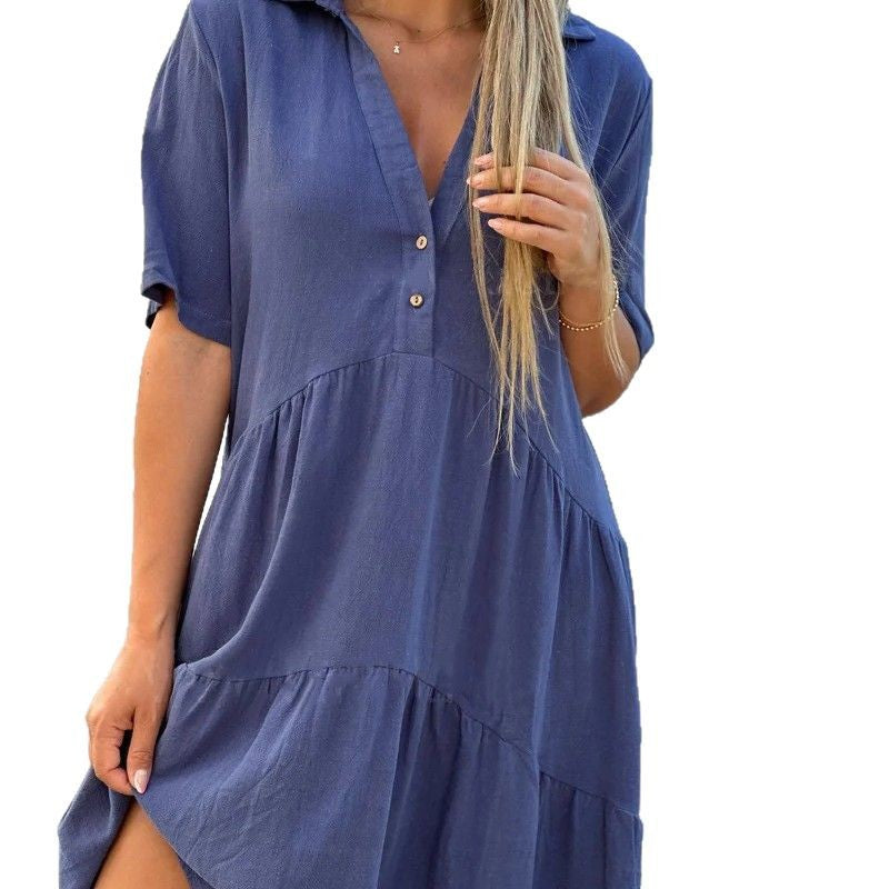 Damen lockeres Hemdkleid mit Knopfdetails und fließendem Saum Drune
