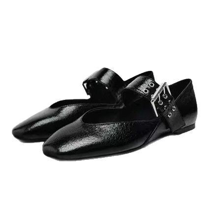 Damen Flache Riemchen‑Ballerinas mit breitem dekorativem Schnallenriemen und Leopardenmuster Drune