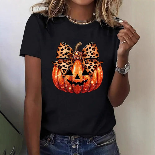 Damen T-Shirt mit stylischem Kürbis-Motiv und aufregendem Animal-Print Drune