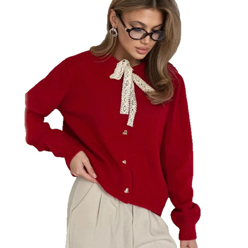 Damen Eleganter Cardigan mit Spitzenelementen Drune