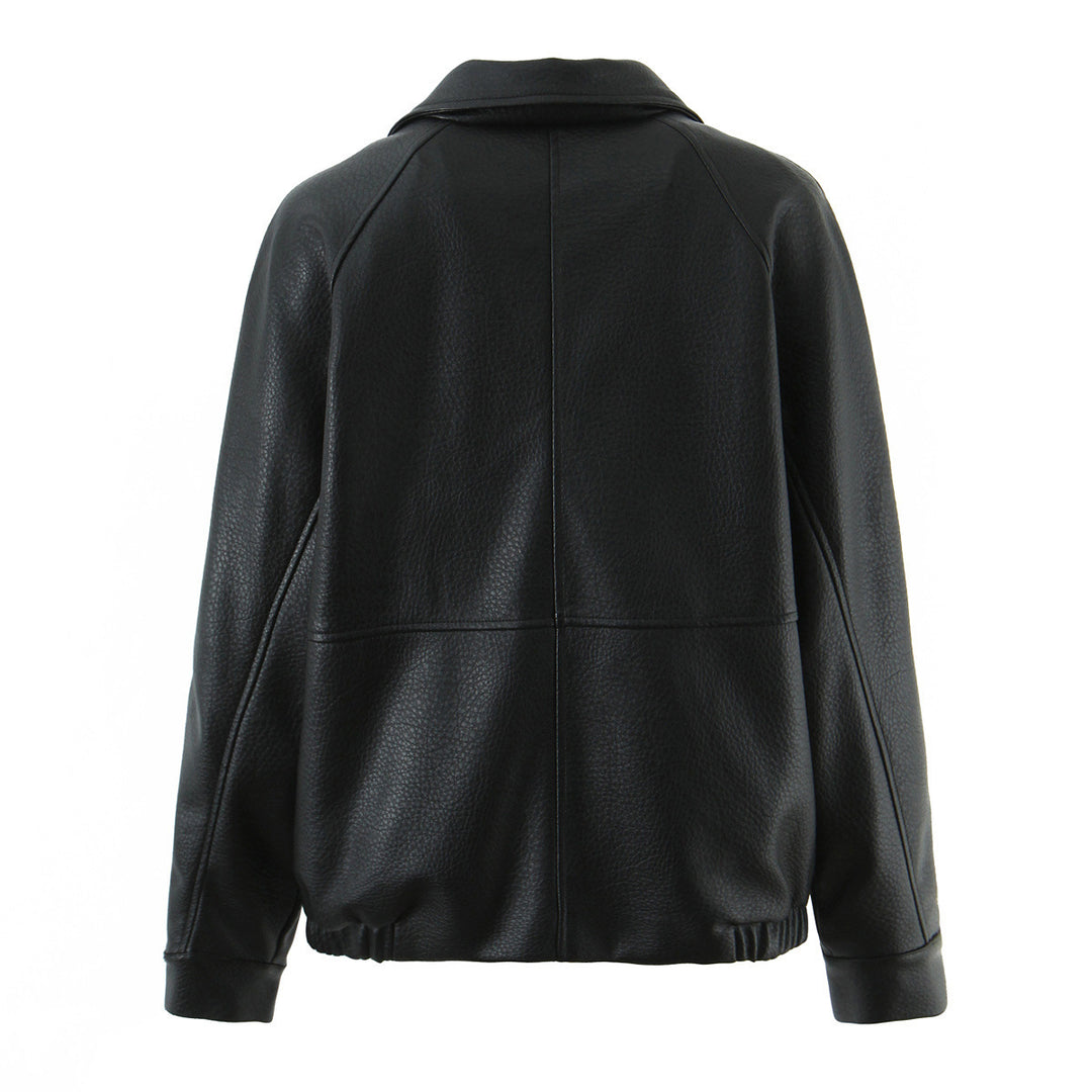 Damen modische Kunstlederjacke mit doppelter Knopfleiste und elegantem Schnitt Drune