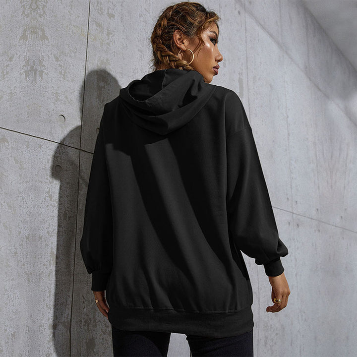 Damen Lässiger Oversize-Kapuzenpullover mit Statement-Print, Kängurutasche und Rippbündchen Drune