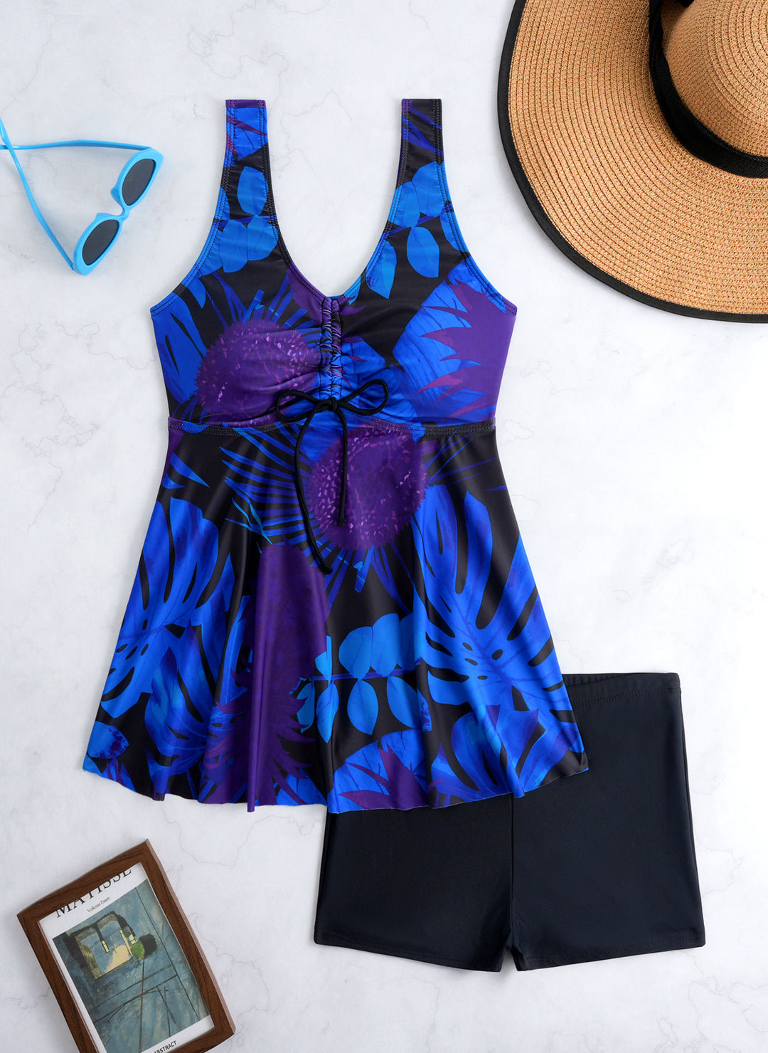 Damen Tankini-Set mit modischem Volant und grafischem Pfauenmuster Drune