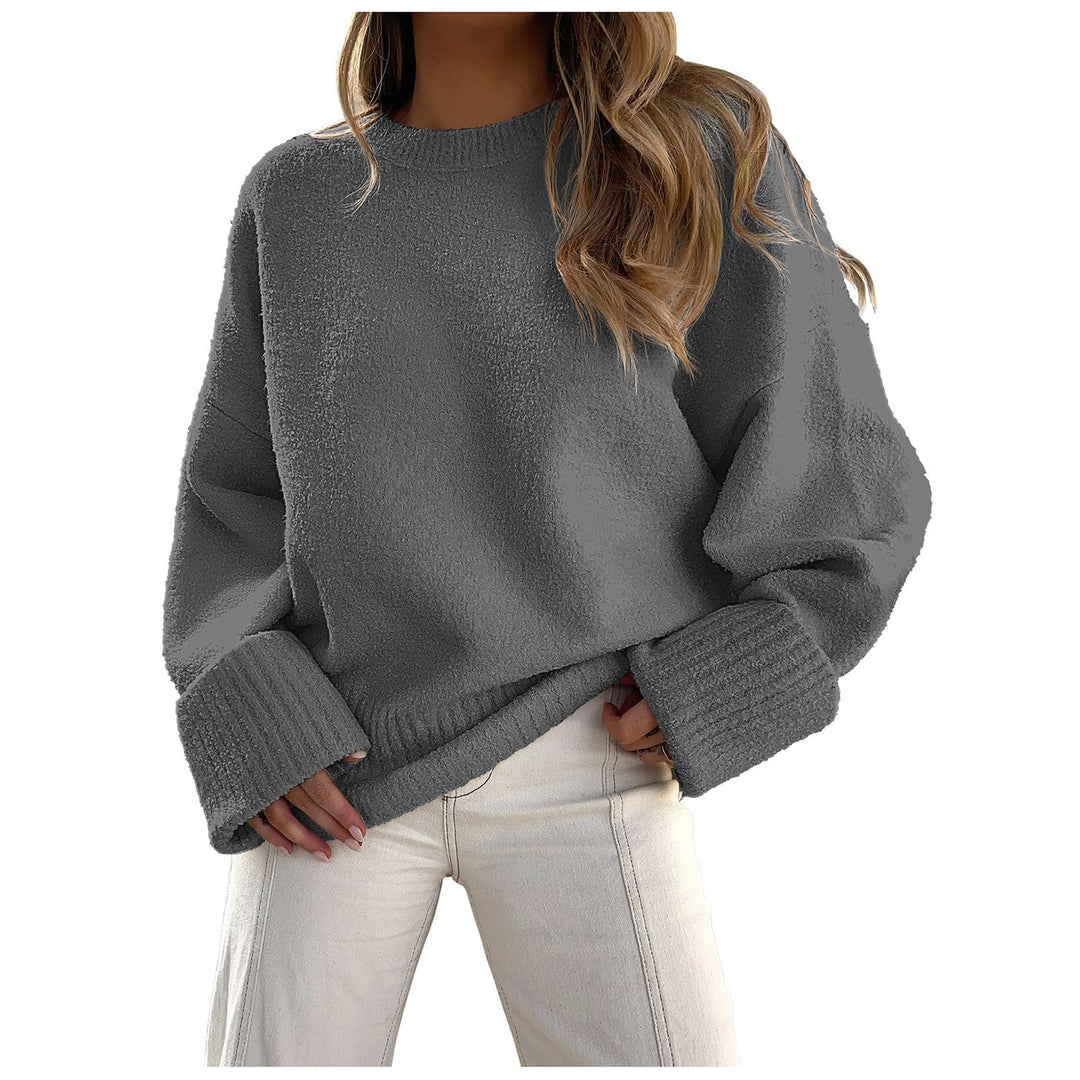 Damen Oversize Bouclé-Strickpullover mit überschnittener Schulter und breiten Bündchen Drune