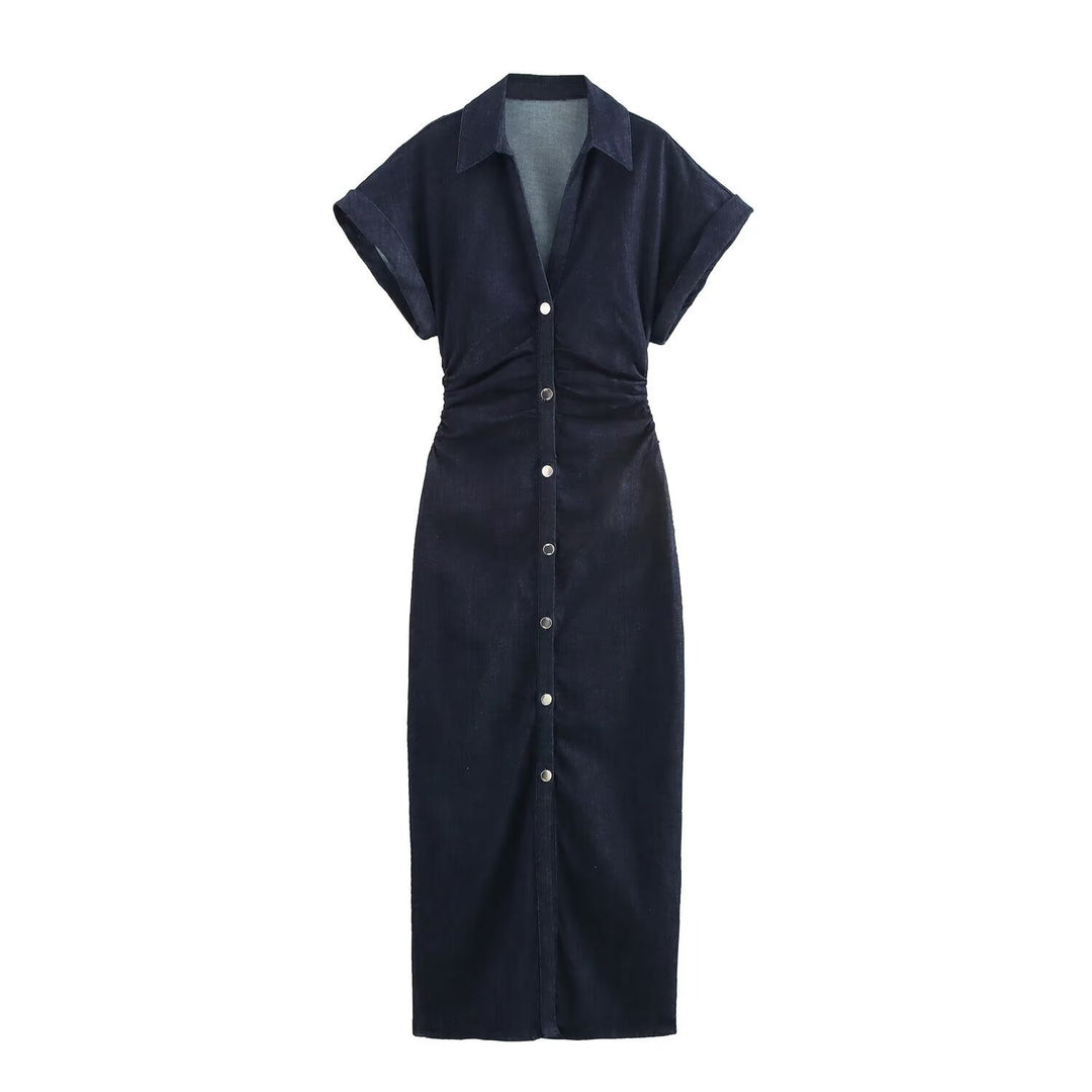 Damen Hemdblusenkleid mit kurzen Ärmeln und praktischen Taschen Drune