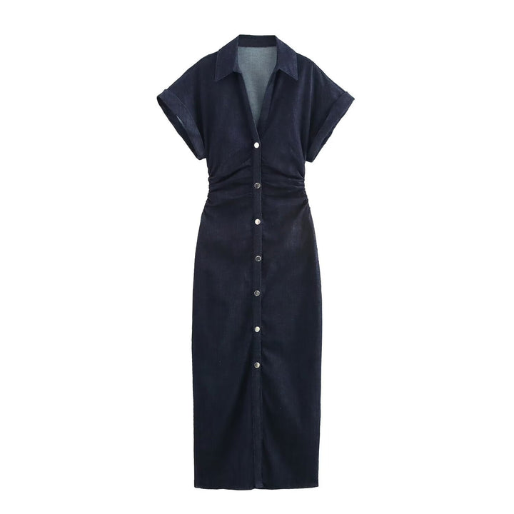 Damen Hemdblusenkleid mit kurzen Ärmeln und praktischen Taschen Drune