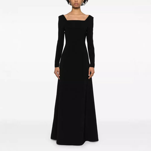 Damen Maxilanges Abendkleid im minimalistischen A-Linien-Schnitt mit quadratischem Ausschnitt und langen Ärmeln Drune