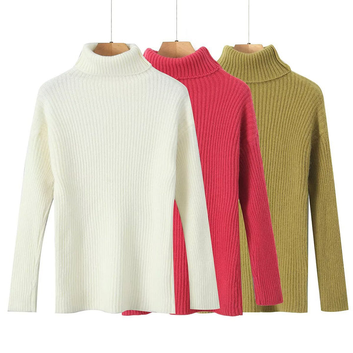 Damen Grobstrickpullover mit Stehkragen Drune