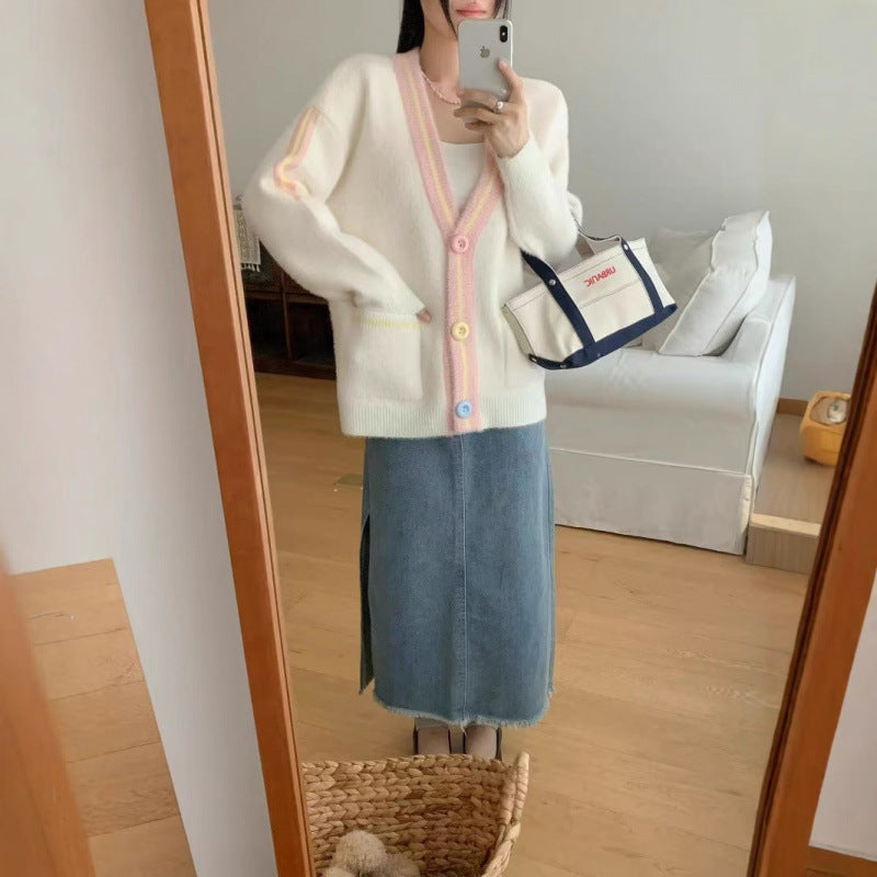 Damen Kuscheliger Cardigan mit bunten Knöpfen und Taschen Drune