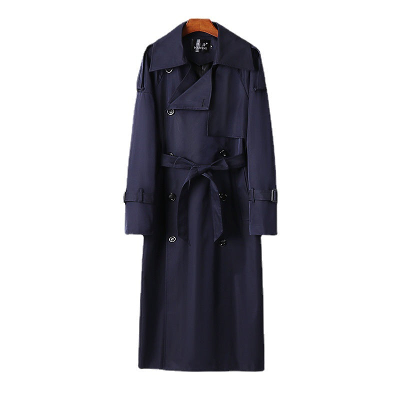 Herren Langer Doppelreihiger Trenchcoat mit Taillengürtel, Epauletten und klassischem Schalkragen Drune