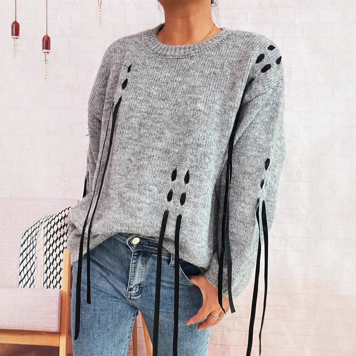 Damen stylischer Pullover mit einzigartigem Schnür-Design Drune