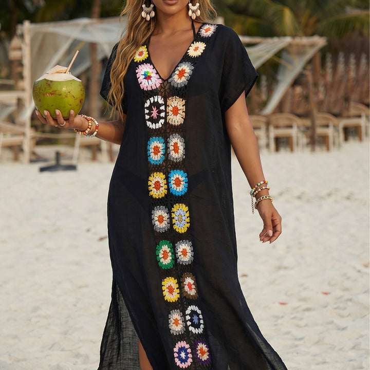 Damen Häkel-Strandkimono mit floralem Patchwork-Design Drune