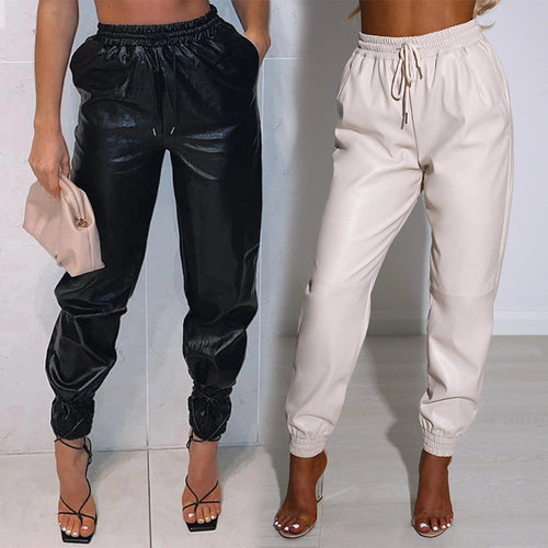 Damen Sportliche Lederhose im modernen Schnitt mit elastischem Bund Drune