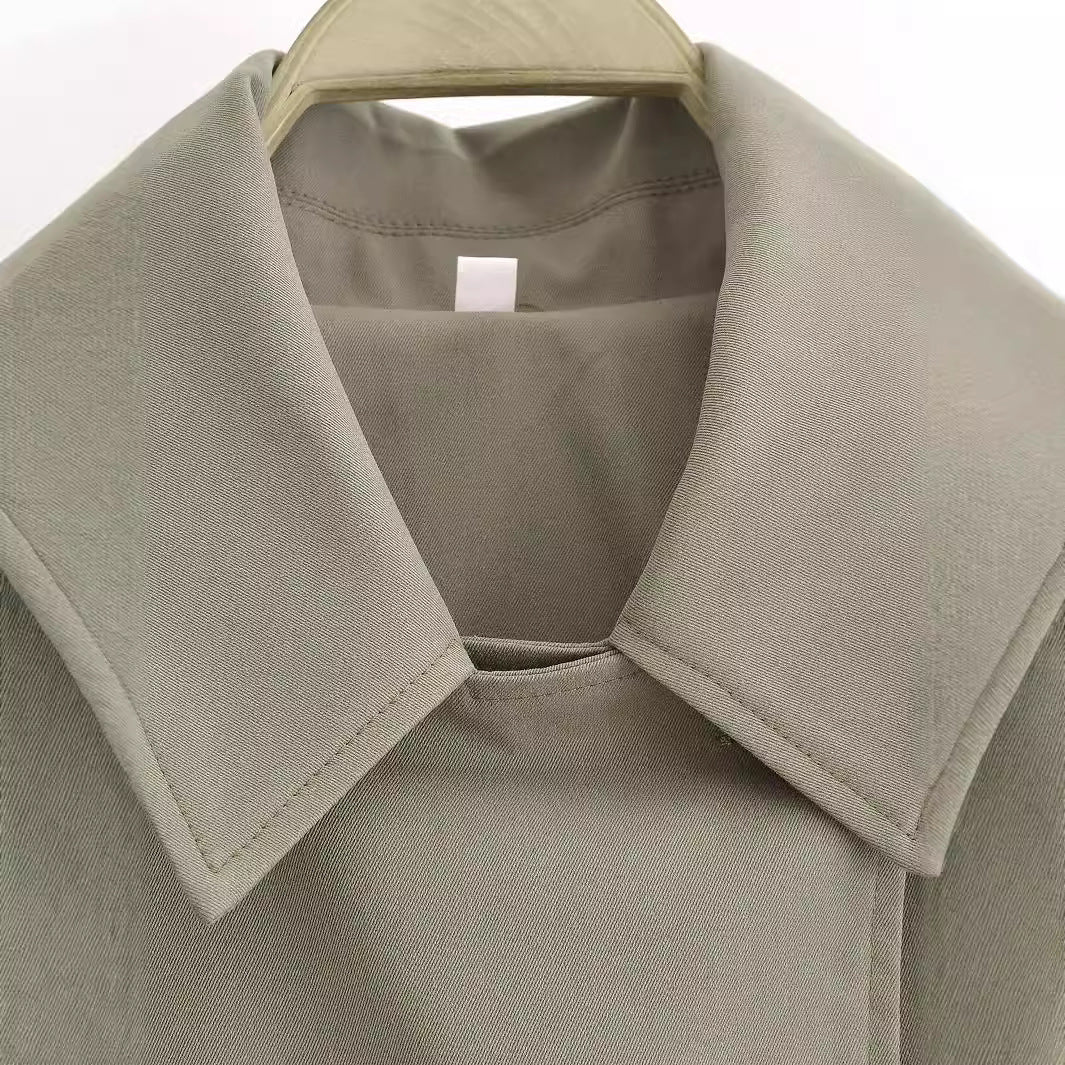 Damen Kurze Boxy-Übergangsjacke mit Kapuze und Hemdkragen Drune