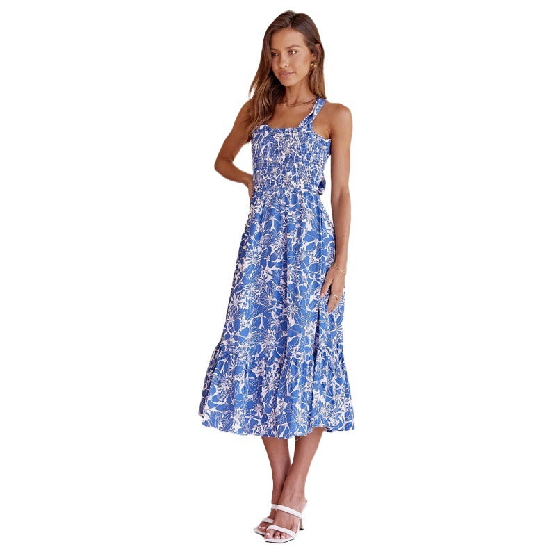 Damen Maxikleid mit romantischem floralen Design und elastischem Taillenzug Drune