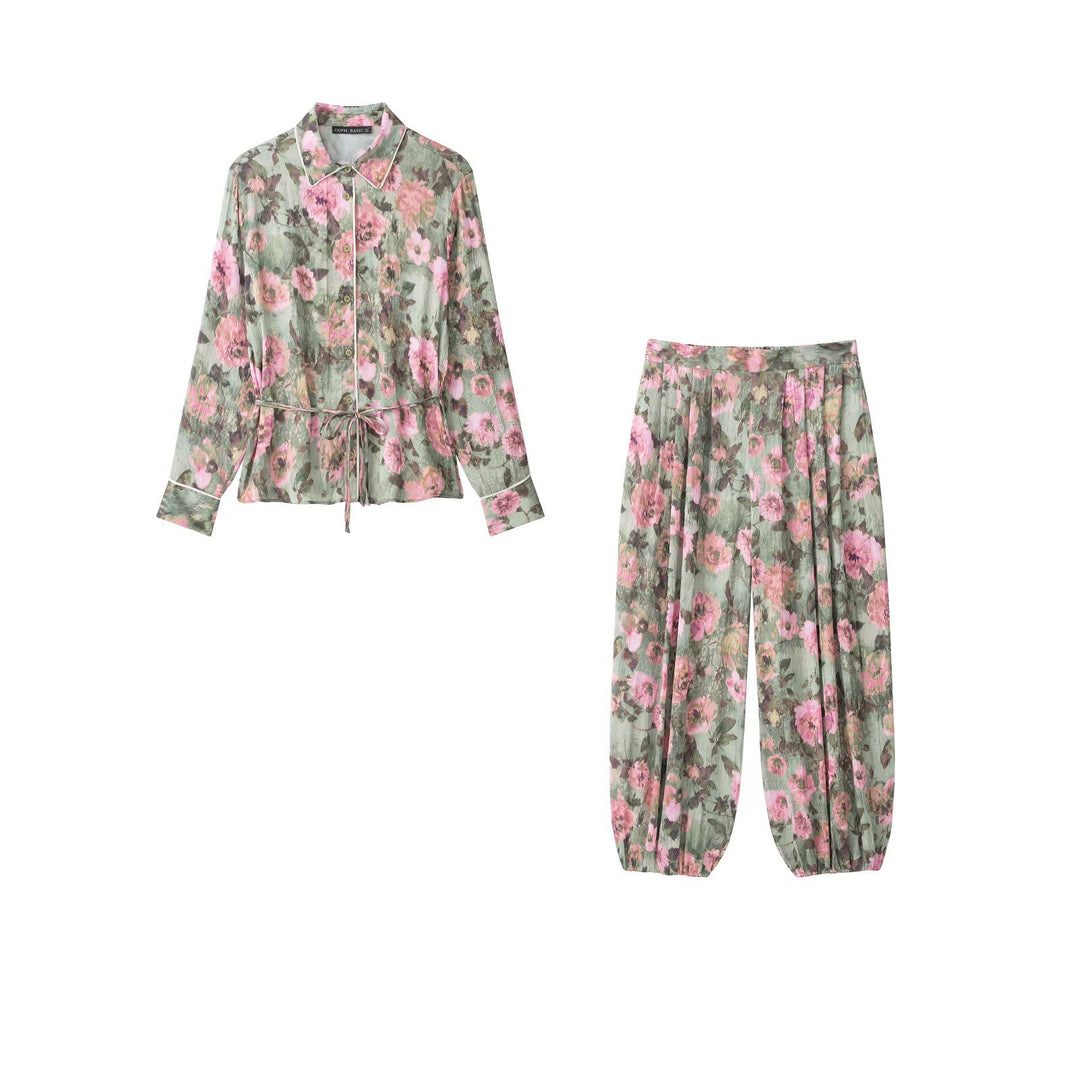 Damen Weite Plissee-Hose mit Blumenprint und elastischen Bündchen Drune