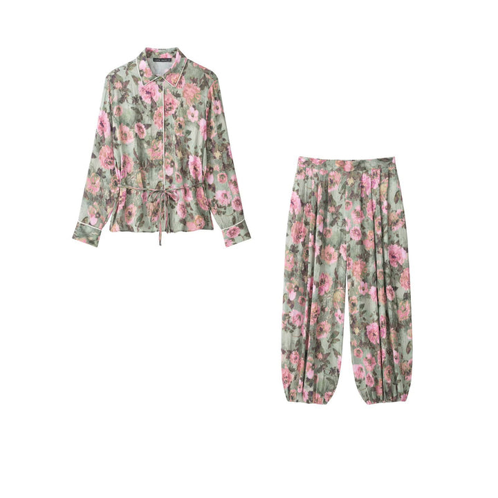 Damen Weite Plissee-Hose mit Blumenprint und elastischen Bündchen Drune
