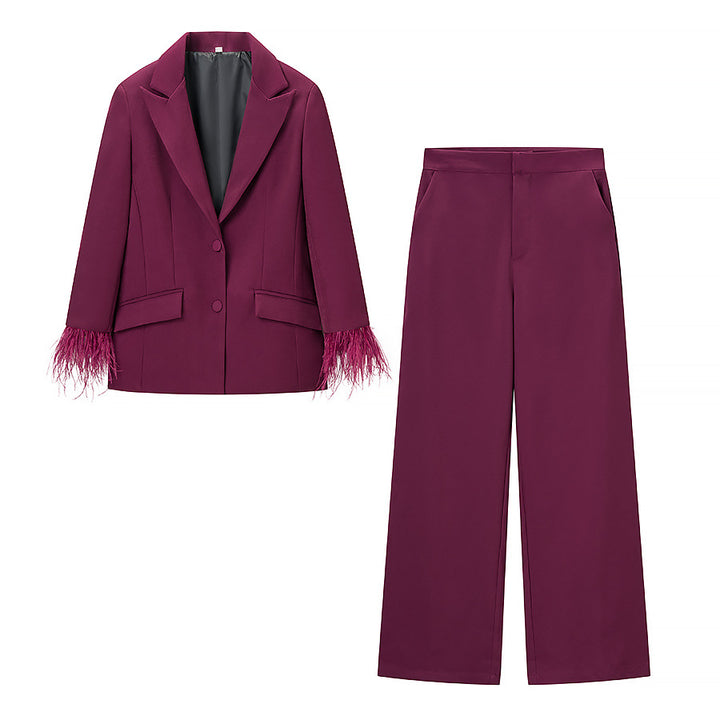 Damen Modische Blazerjacke mit auffälligem Federbesatz Drune