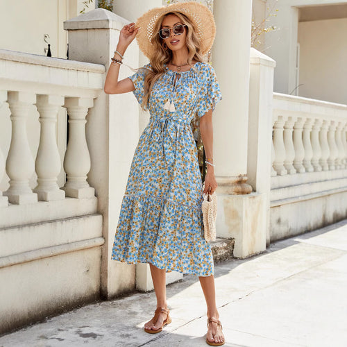 Damen Midikleid mit floralem Design und Rüschendetails Drune