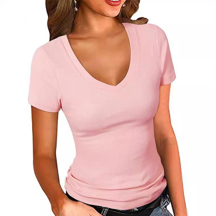 Damen V-Neck T-Shirt aus hochwertiger Baumwolle und Polyester Drune