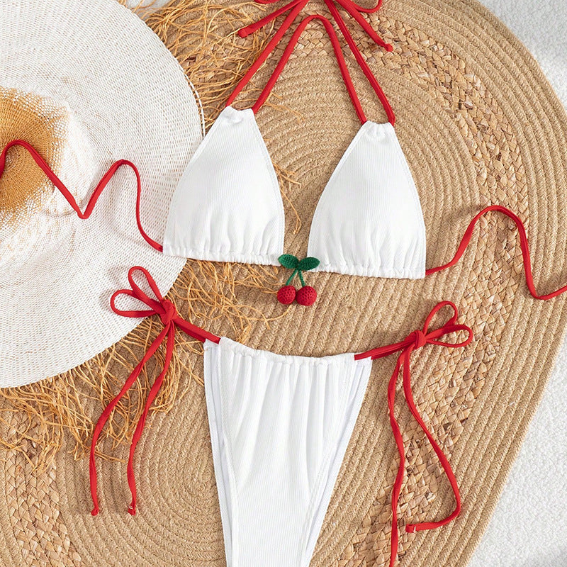 Damen Triangel-Bikini-Set mit fruchtigem Motiv und verstellbaren Bändern Drune