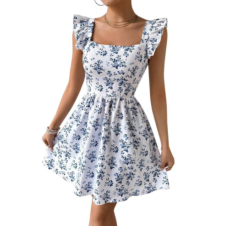 Damen Sommerliches Blumenkleid mit Rüschendetails und quadratischem Ausschnitt Drune
