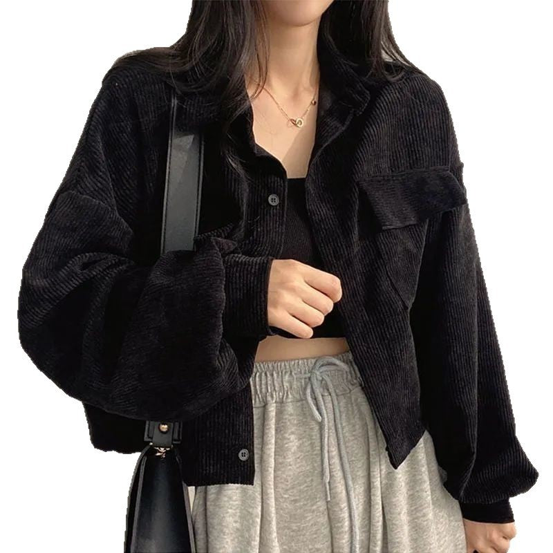Damen lässige Cordjacke mit voluminösen Ärmeln Drune