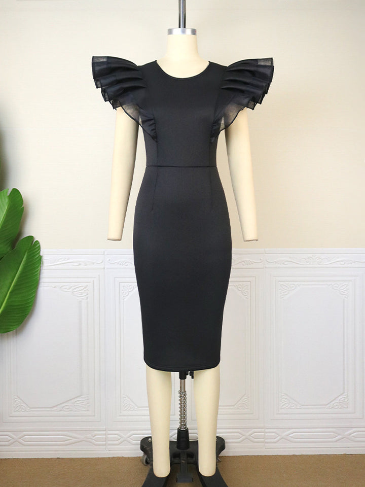 Damen Elegantes Etuikleid mit Rüschenärmel Drune