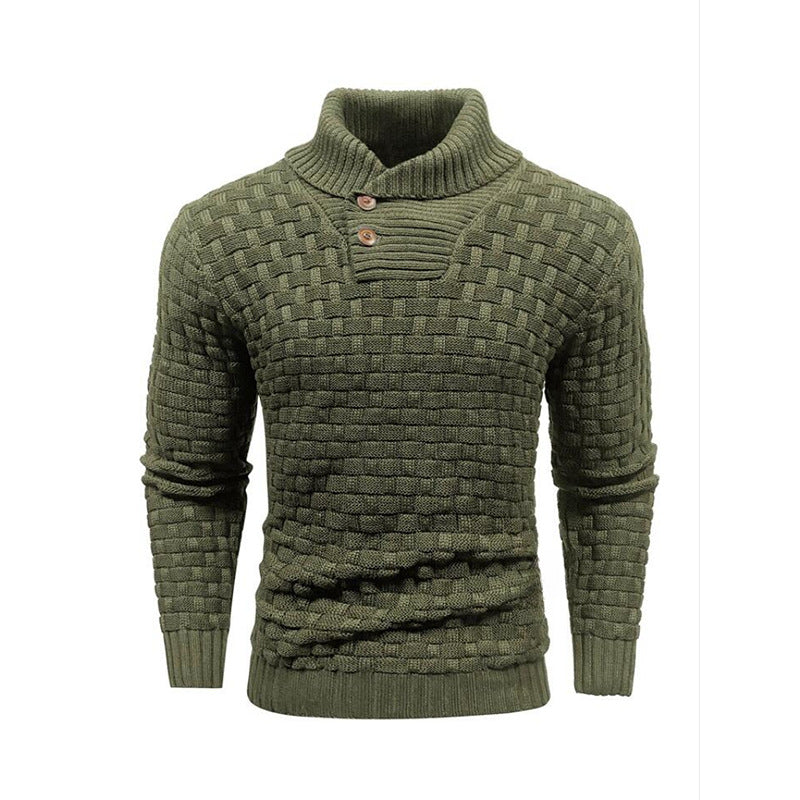 Herren nan strukturierter Strickpullover mit hochschließendem Stehkragen und Zierknopfleiste Drune