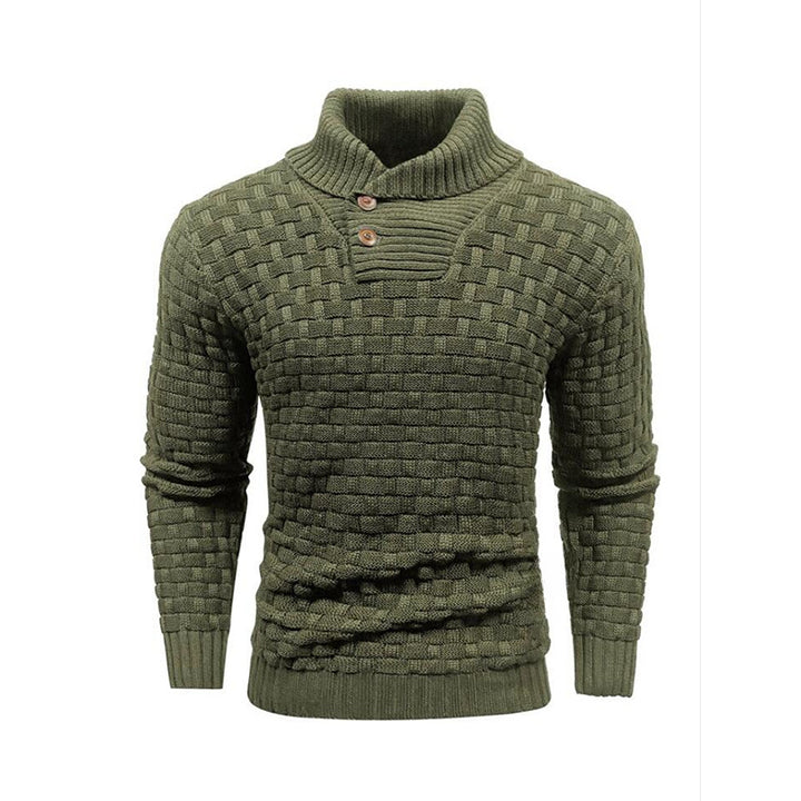 Herren nan strukturierter Strickpullover mit hochschließendem Stehkragen und Zierknopfleiste Drune