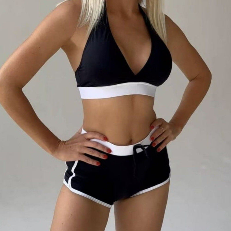Damen Sport-Bikini-Set mit hoch geschnittenen Shorts und verstellbarem Oberteil Drune