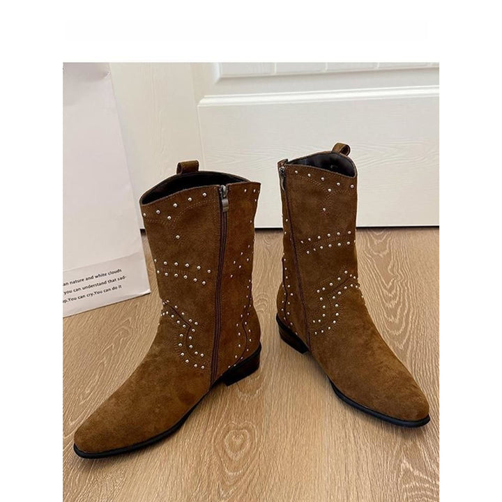 Damen Western-Ankleboots aus Veloursleder mit Nietenbesatz und seitlichem Reißverschluss Drune