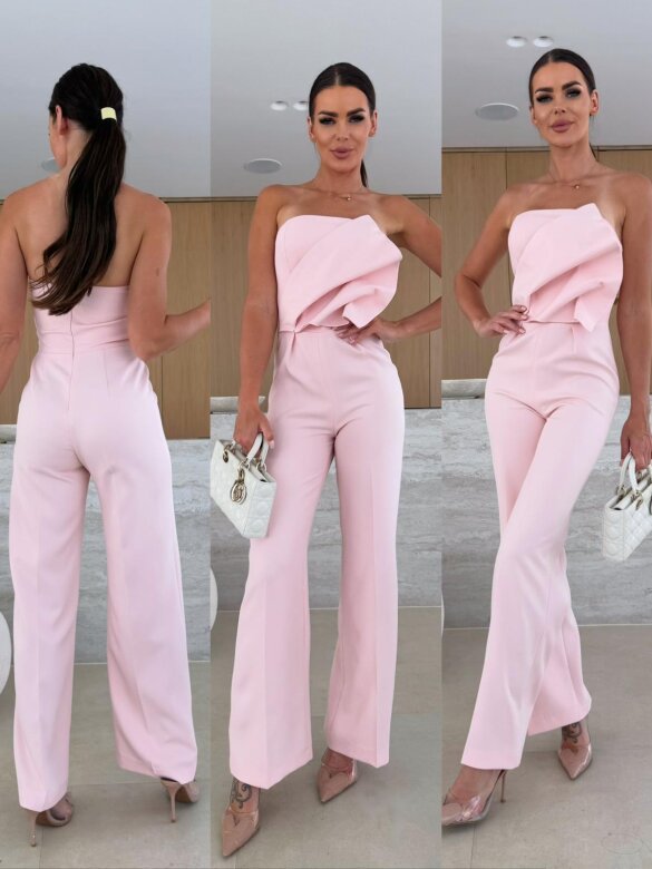 Damen eleganter Jumpsuit mit asymmetrischem Oberteil und weitem Bein Drune