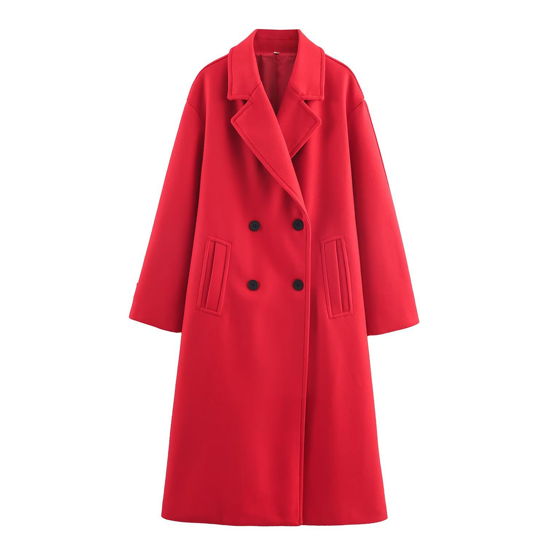 Damen Doppelreihiger Oversize‑Mantel mit fallendem Revers und Eingrifftaschen Drune