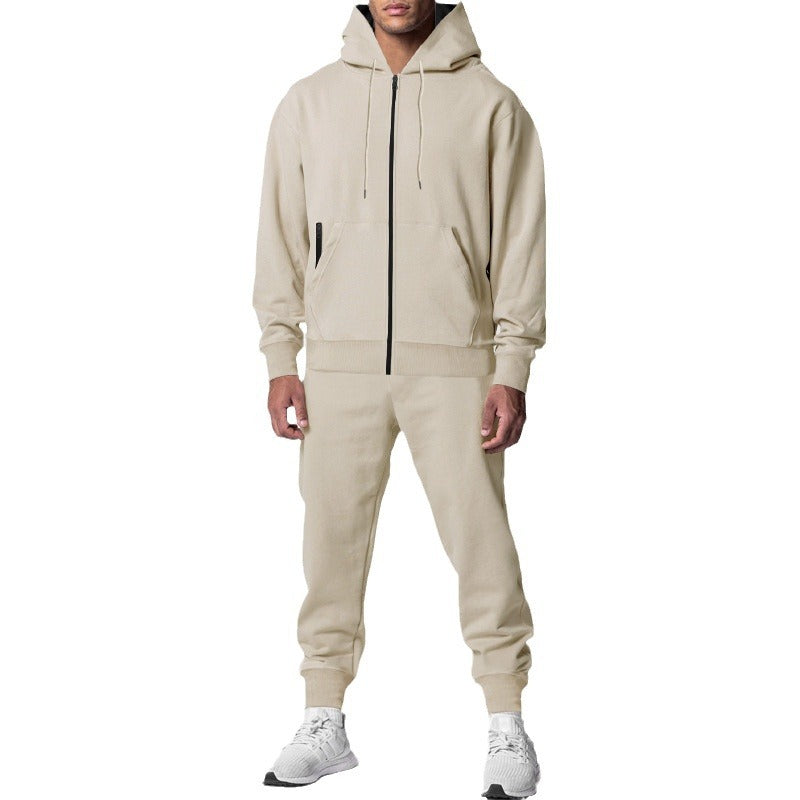 Herren nan urbanes Reißverschluss‑Hoodie mit Kängurutasche und konisch zulaufender Jogginghose Set Drune