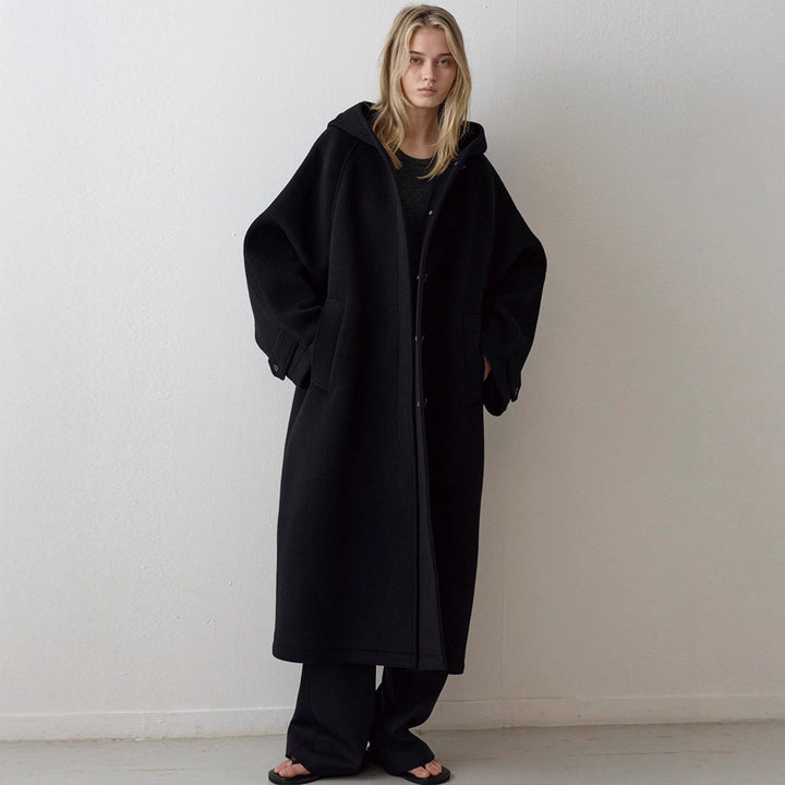 Damen Eleganter Oversize-Mantel mit Kapuze und praktischen Taschen Drune
