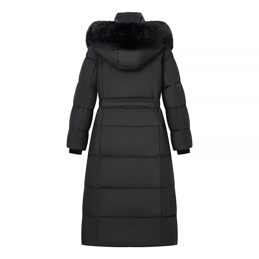 Damen Wattierter Longline-Mantel mit Kapuze und Taillengürtel Drune