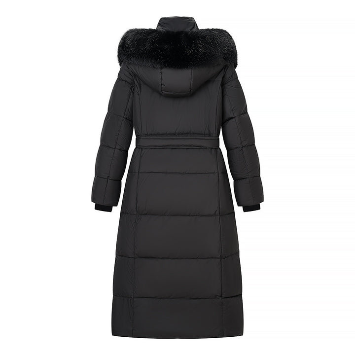 Damen Wattierter Longline-Mantel mit Kapuze und Taillengürtel Drune