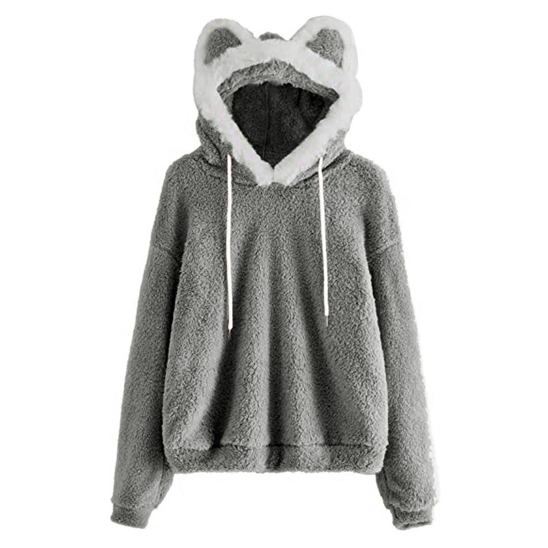 Damen Kuscheliger Hoodie mit Katzengesicht Drune